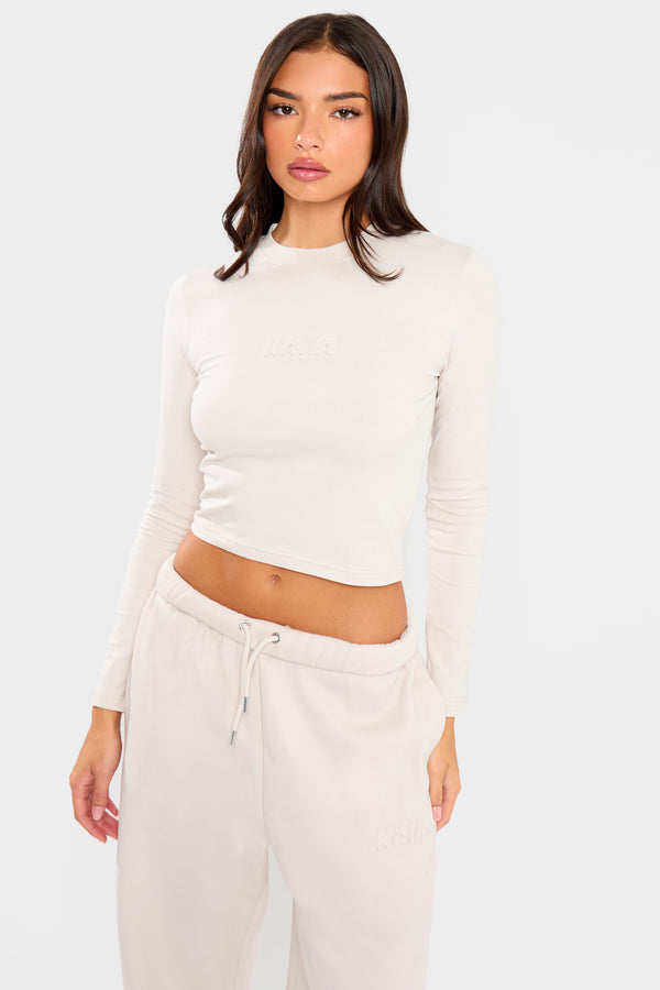 Kaiia Embossed Bubble Logo Long Sleeve Baby Tee Oyster