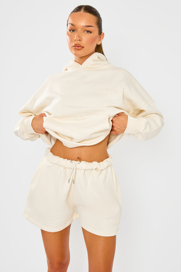 Kaiia Embossed Bubble Logo Mini Sweat Shorts Almond Milk