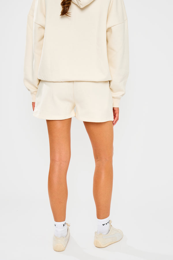 Kaiia Embossed Bubble Logo Mini Sweat Shorts Almond Milk
