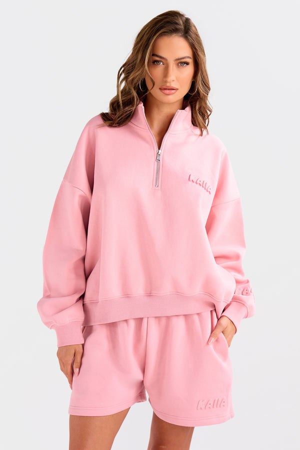 Kaiia Embossed Bubble Logo Mini Sweat Shorts Dusty Rose