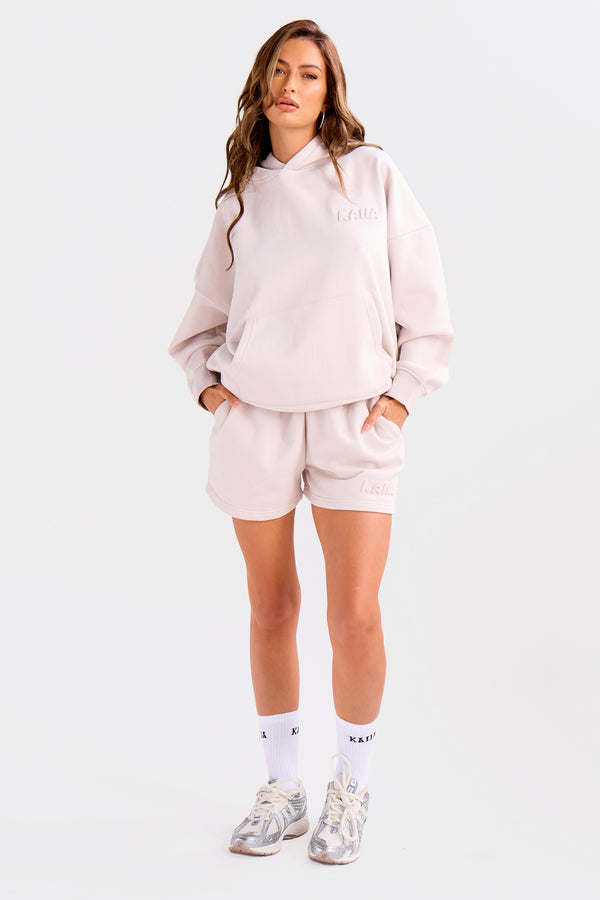 Kaiia Embossed Bubble Logo Mini Sweat Shorts Oyster
