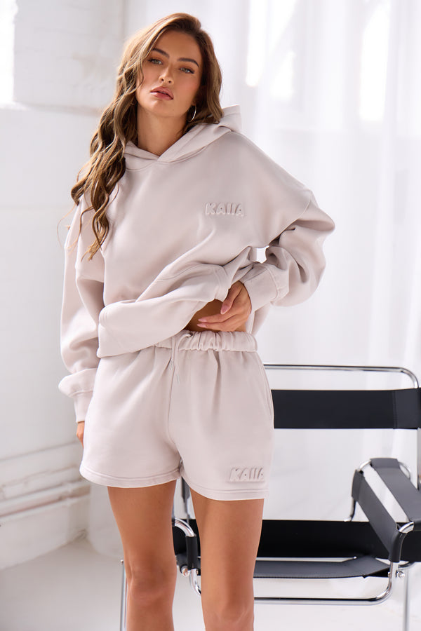 Kaiia Embossed Bubble Logo Mini Sweat Shorts Oyster