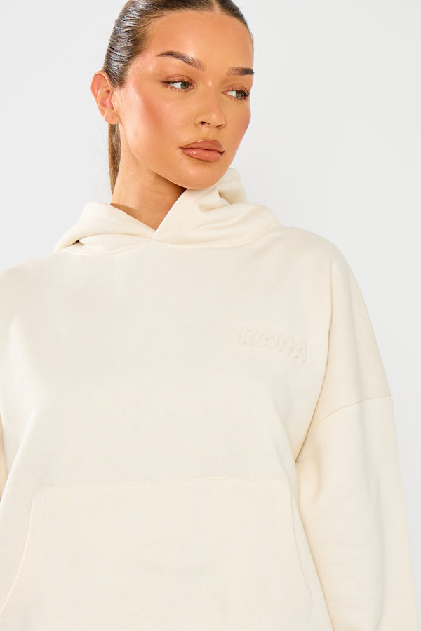 Kaiia Embossed Bubble Logo Oversized Hoodie Almond Milk