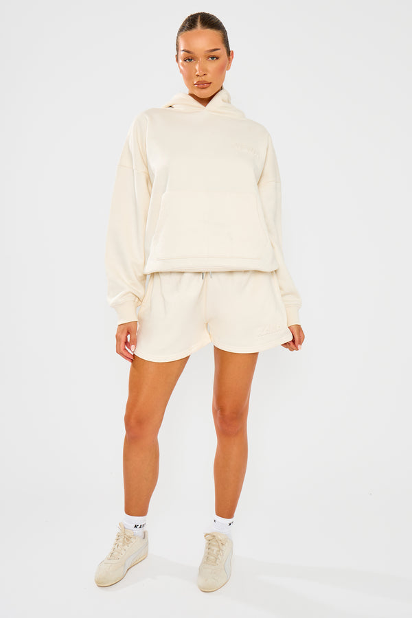 Kaiia Embossed Bubble Logo Oversized Hoodie Almond Milk