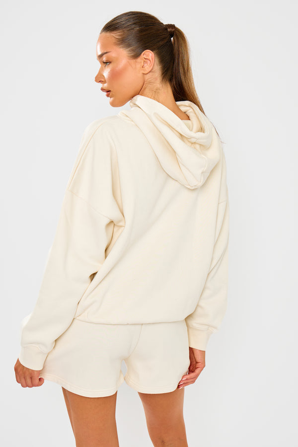 Kaiia Embossed Bubble Logo Oversized Hoodie Almond Milk