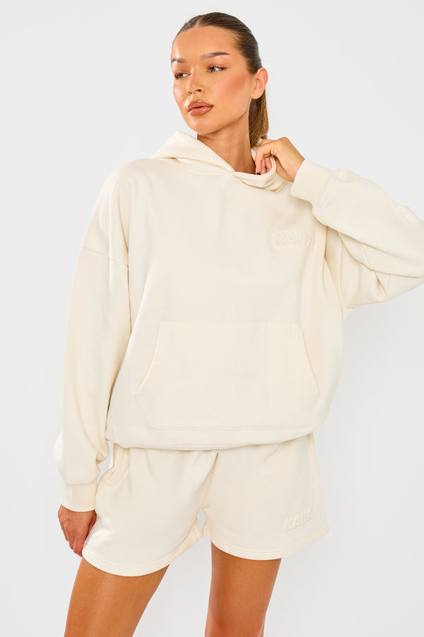 Kaiia Embossed Bubble Logo Oversized Hoodie Almond Milk
