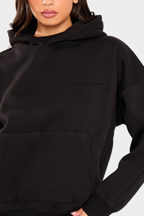 Kaiia Embossed Bubble Logo Oversized Hoodie Black