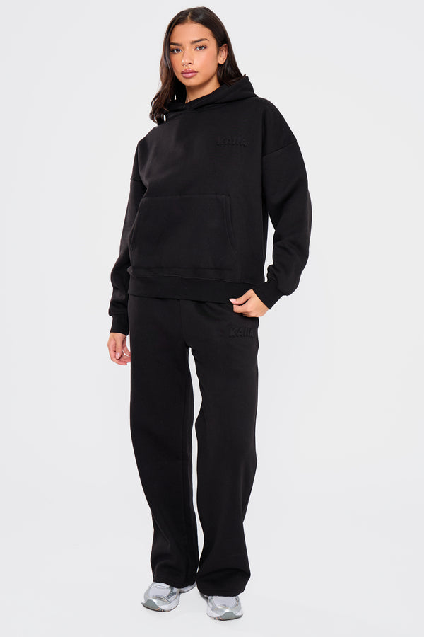 Kaiia Embossed Bubble Logo Oversized Hoodie Black