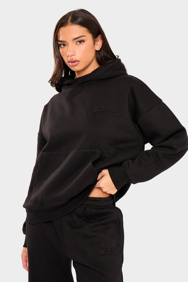 Kaiia Embossed Bubble Logo Oversized Hoodie Black