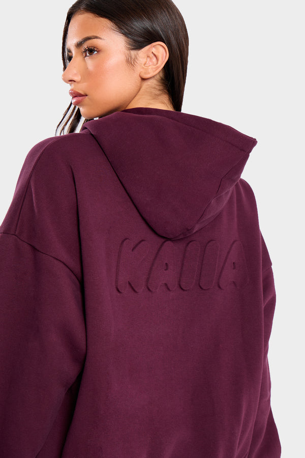 Kaiia Embossed Bubble Logo Oversized Hoodie Deep Merlot Burgundy