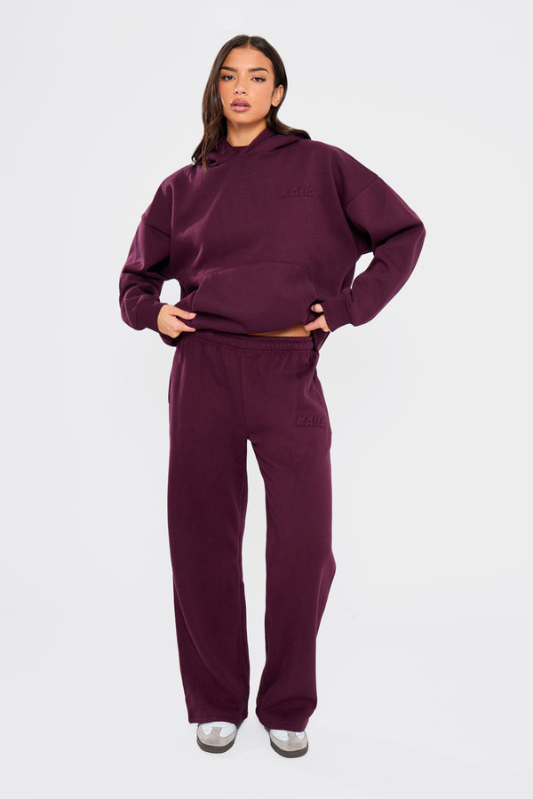 Kaiia Embossed Bubble Logo Oversized Hoodie Deep Merlot Burgundy