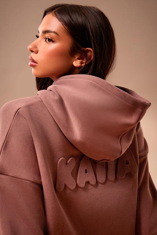 Kaiia Embossed Bubble Logo Oversized Hoodie Nutmeg