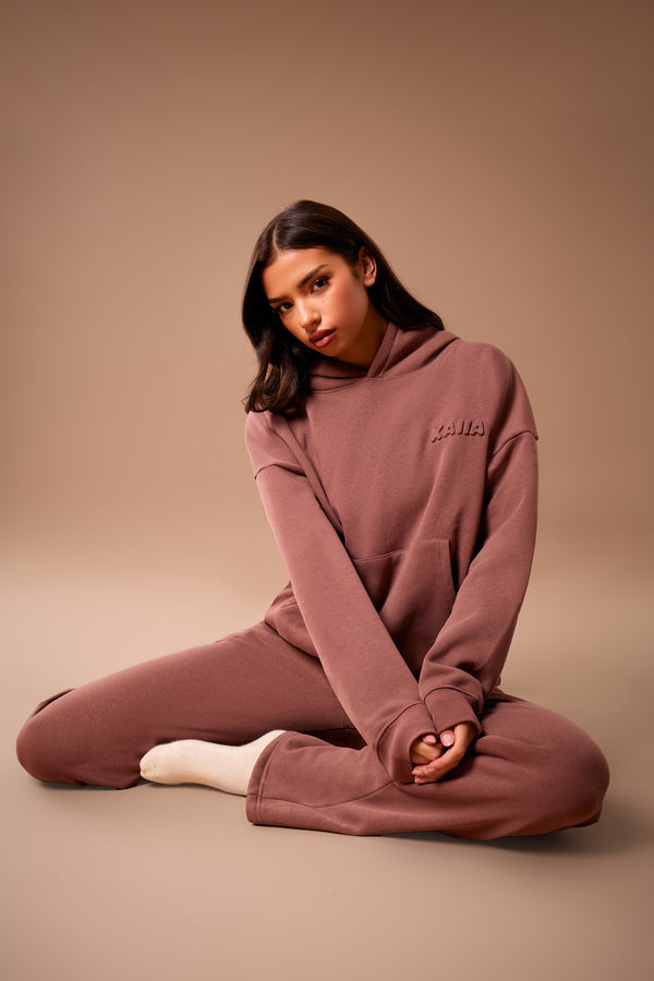 Kaiia Embossed Bubble Logo Oversized Hoodie Nutmeg