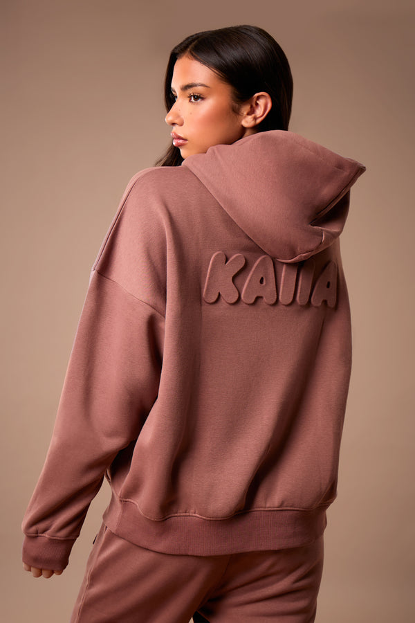 Kaiia Embossed Bubble Logo Oversized Hoodie Nutmeg