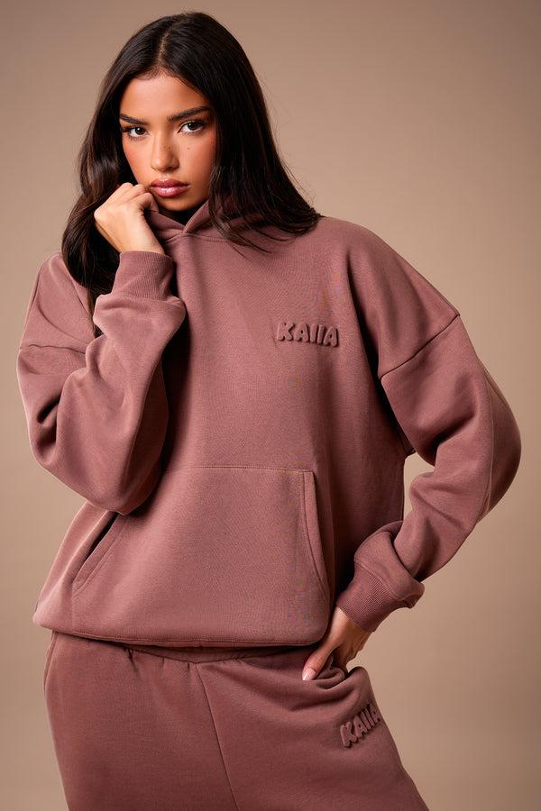 Kaiia Embossed Bubble Logo Oversized Hoodie Nutmeg