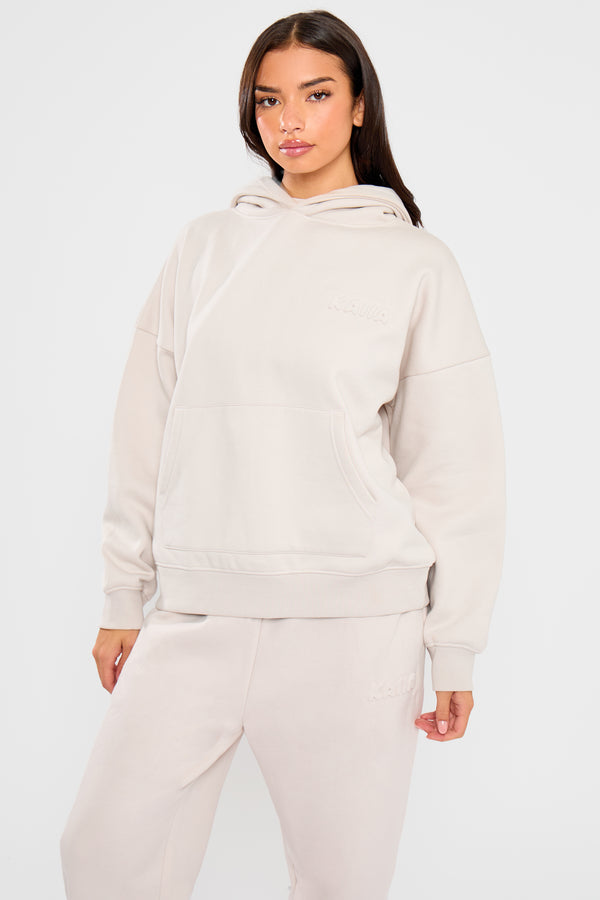 Kaiia Embossed Bubble Logo Oversized Hoodie Oyster