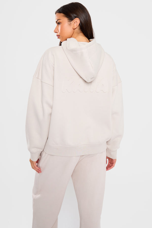Kaiia Embossed Bubble Logo Oversized Hoodie Oyster