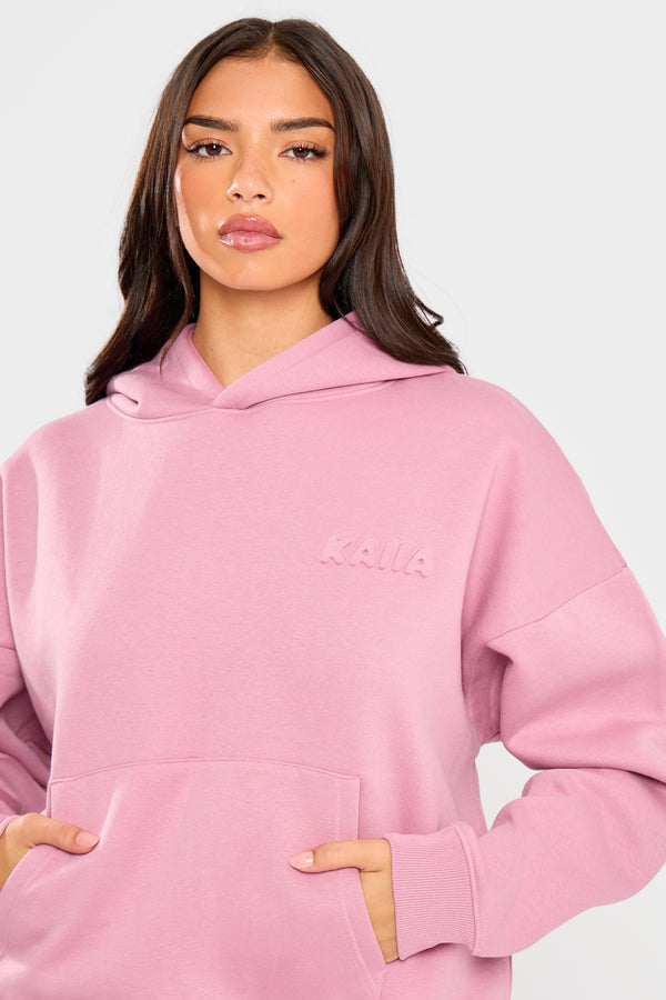 Kaiia Embossed Bubble Logo Oversized Hoodie Petal Pink