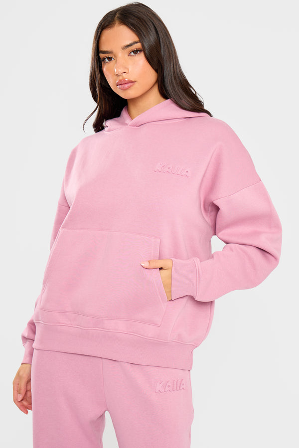 Kaiia Embossed Bubble Logo Oversized Hoodie Petal Pink