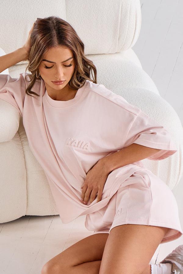 Kaiia Embossed Bubble Logo Oversized T-Shirt Light Rose