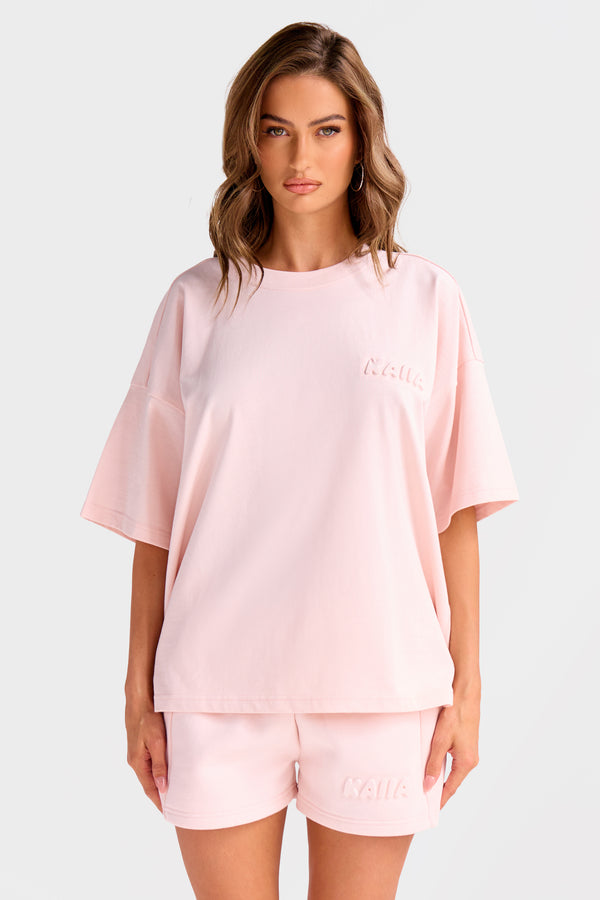 Kaiia Embossed Bubble Logo Oversized T-Shirt Light Rose
