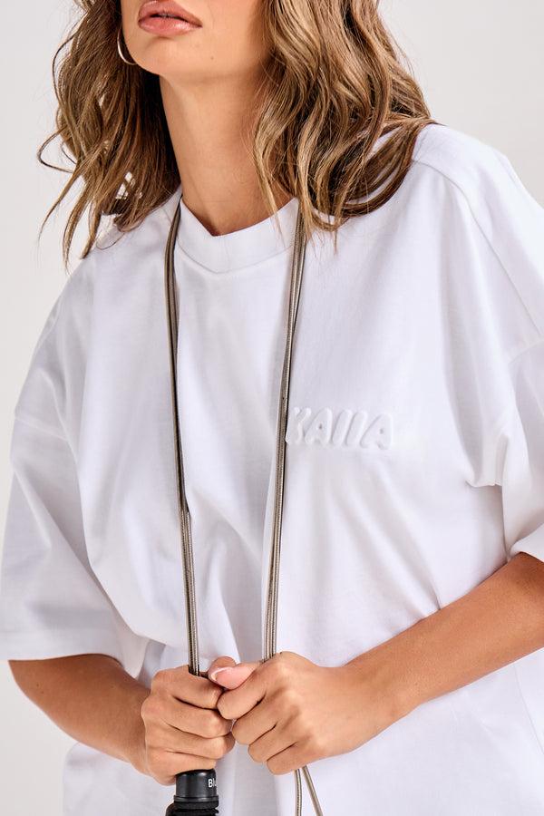 Kaiia Embossed Bubble Logo Oversized T-Shirt White
