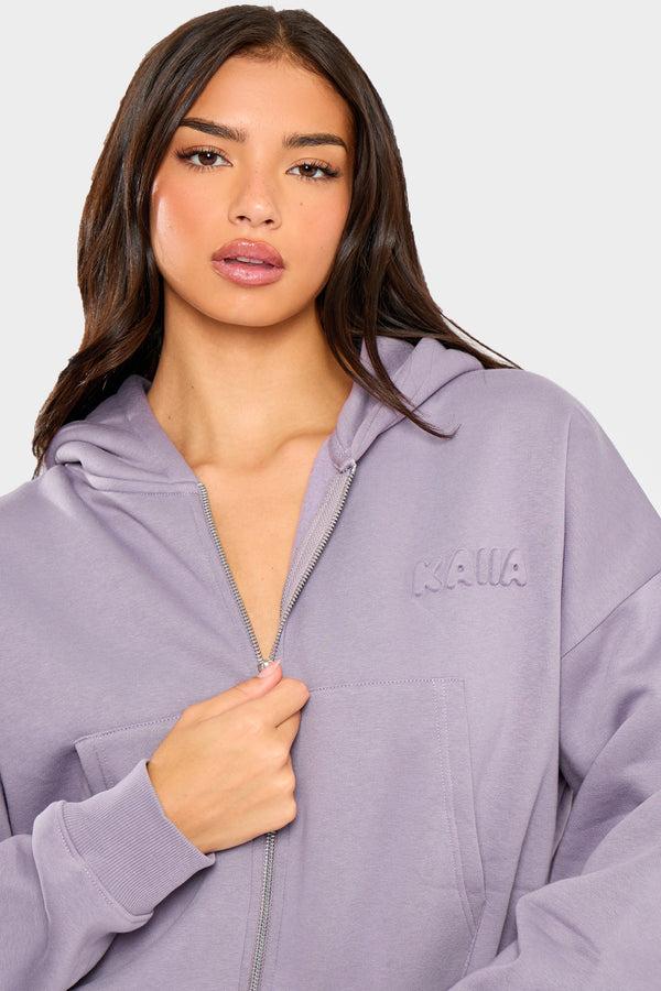 Kaiia Embossed Bubble Logo Oversized Zip Through Hoodie Dusk