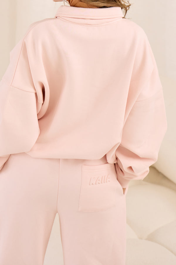 Kaiia Embossed Bubble Logo Quarter Zip Oversized Sweatshirt Light Rose