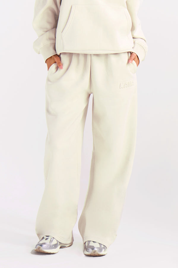 Kaiia Embossed Bubble Logo Wide Leg Joggers Almond Milk