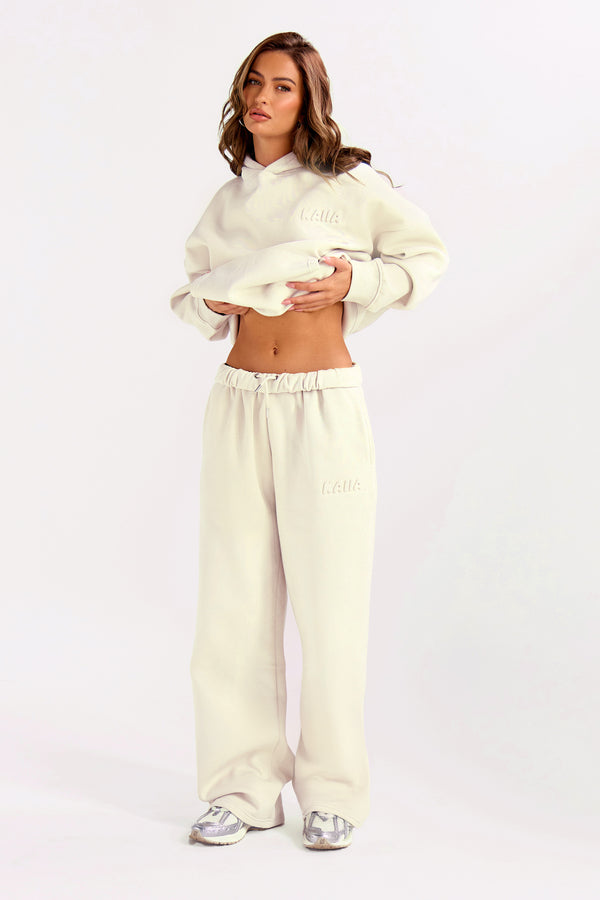 Kaiia Embossed Bubble Logo Wide Leg Joggers Almond Milk