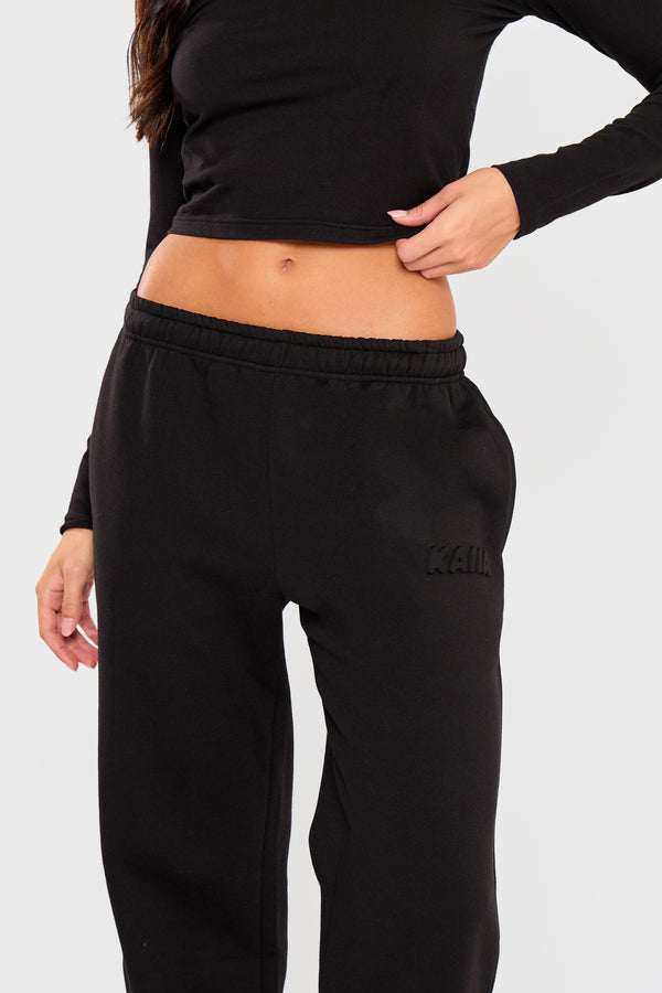 Kaiia Embossed Bubble Logo Wide Leg Joggers Black