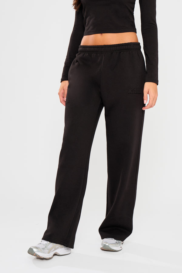 Kaiia Embossed Bubble Logo Wide Leg Joggers Black