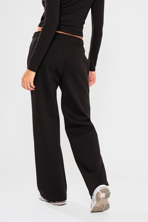 Kaiia Embossed Bubble Logo Wide Leg Joggers Black