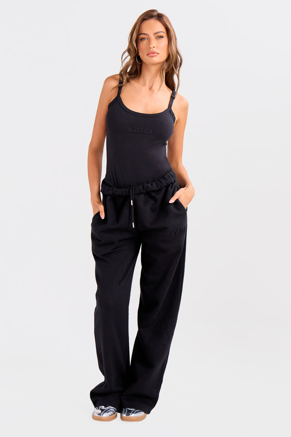 Kaiia Embossed Bubble Logo Wide Leg Joggers Black
