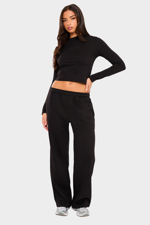 Kaiia Embossed Bubble Logo Wide Leg Joggers Black