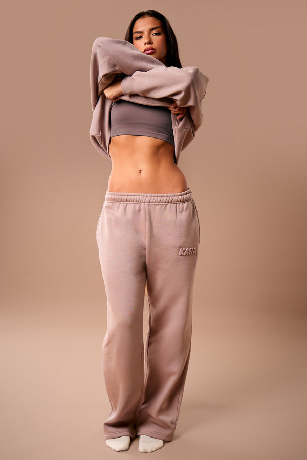 Kaiia Embossed Bubble Logo Wide Leg Joggers Clay