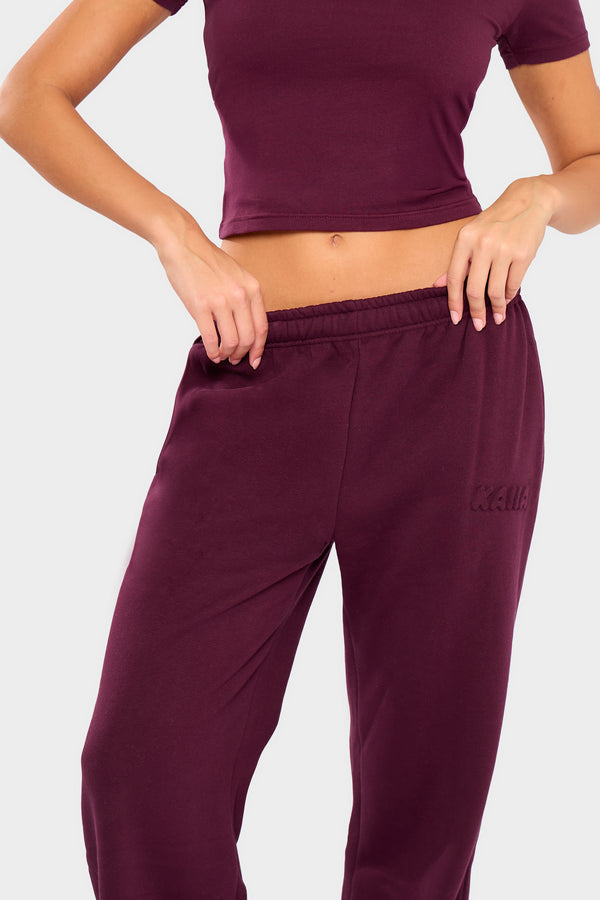 Kaiia Embossed Bubble Logo Wide Leg Joggers Deep Merlot Burgundy
