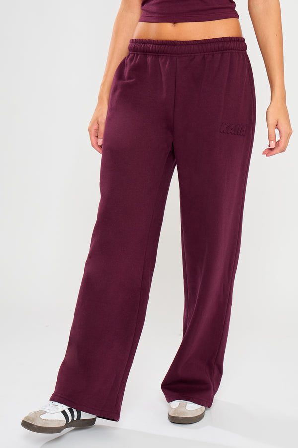 Kaiia Embossed Bubble Logo Wide Leg Joggers Deep Merlot Burgundy