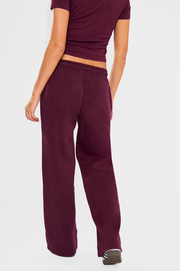 Kaiia Embossed Bubble Logo Wide Leg Joggers Deep Merlot Burgundy