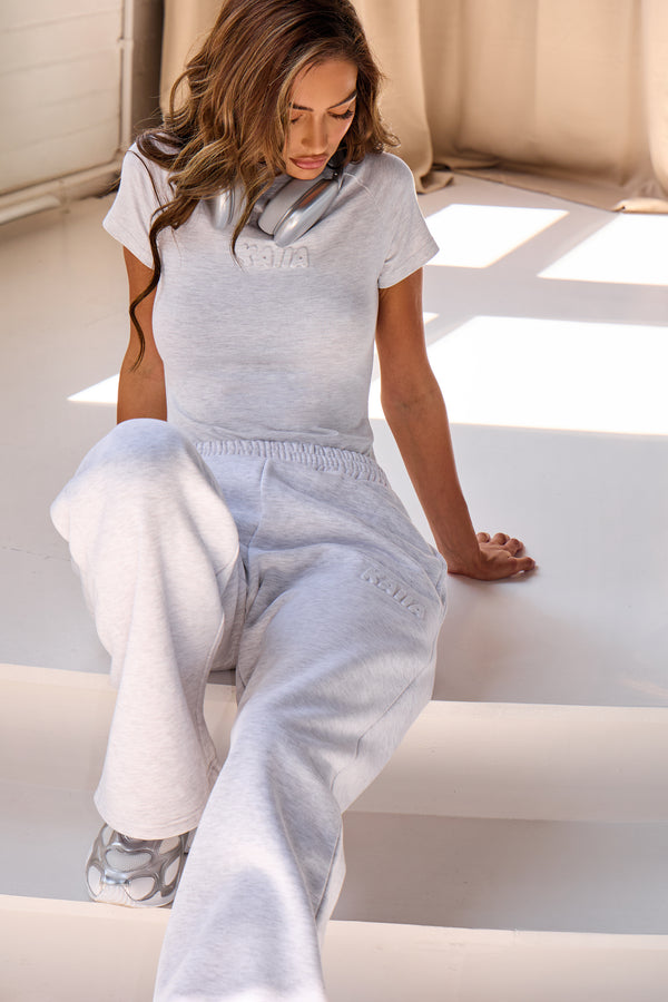 Kaiia Embossed Bubble Logo Wide Leg Joggers Light Grey Marl