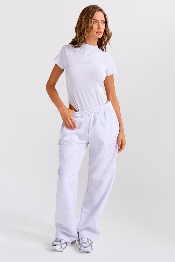 Kaiia Embossed Bubble Logo Wide Leg Joggers Light Grey Marl