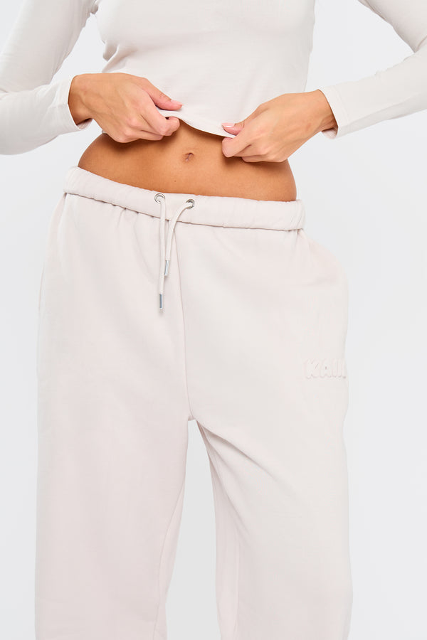 Kaiia Embossed Bubble Logo Wide Leg Joggers Oyster