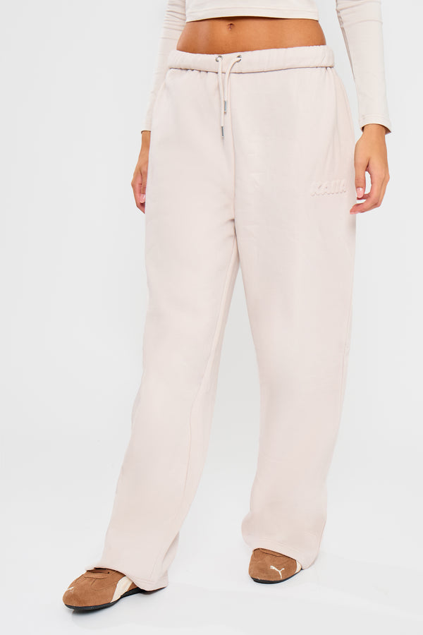 Kaiia Embossed Bubble Logo Wide Leg Joggers Oyster