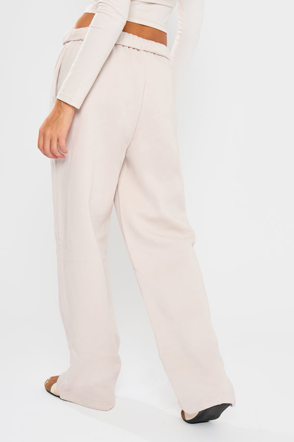Kaiia Embossed Bubble Logo Wide Leg Joggers Oyster