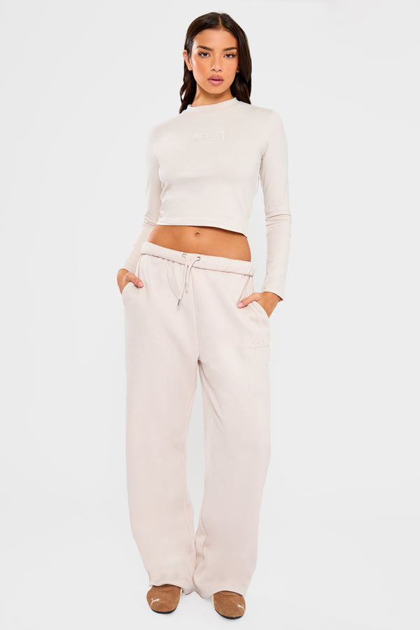 Kaiia Embossed Bubble Logo Wide Leg Joggers Oyster