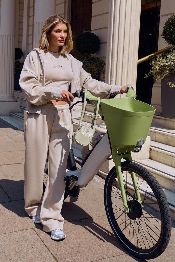 Kaiia Embossed Logo Baby Tee Ash Taupe