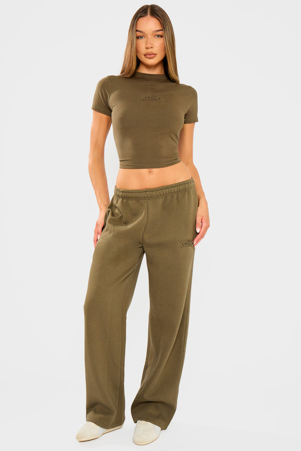 Kaiia Embossed Logo Baby Tee Olive