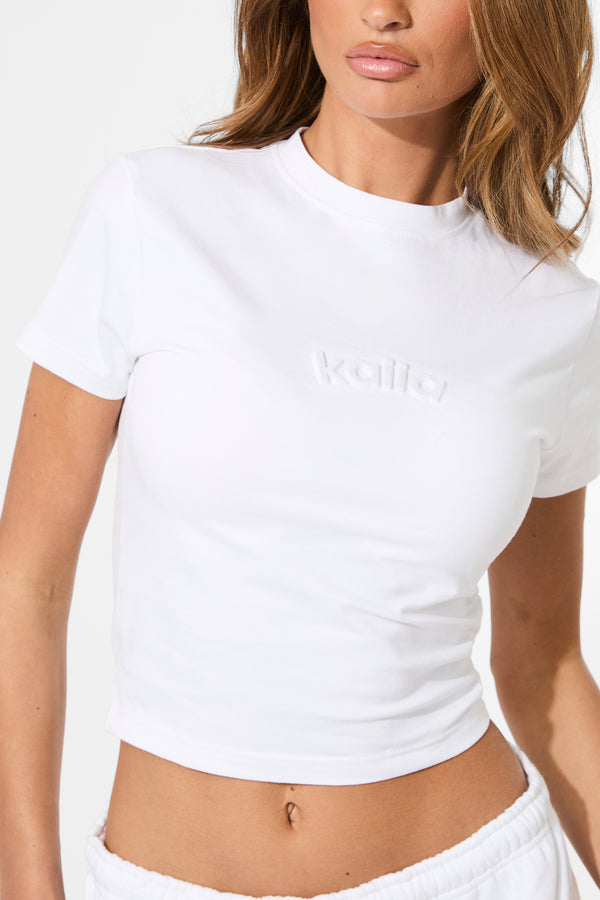 Kaiia Embossed Logo Baby Tee White