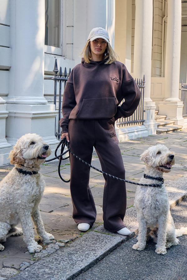 Kaiia Embossed Logo Oversized Hoodie Bitter Chocolate