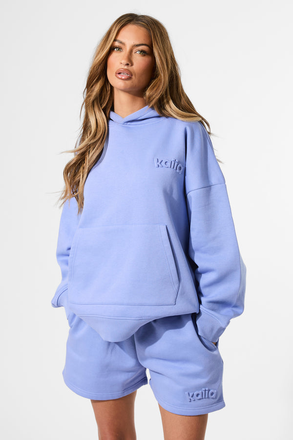 Kaiia Embossed Logo Oversized Hoodie Cornflower Blue